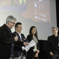 PADOVA 31-03-2019 Cinema PortoAstra. Detour Festival 2019. Le Premiazioni. La giuria: da sx  Alessandro Pesci, Romolo Bugaro, Nabiha Akkari e Marco Segato.